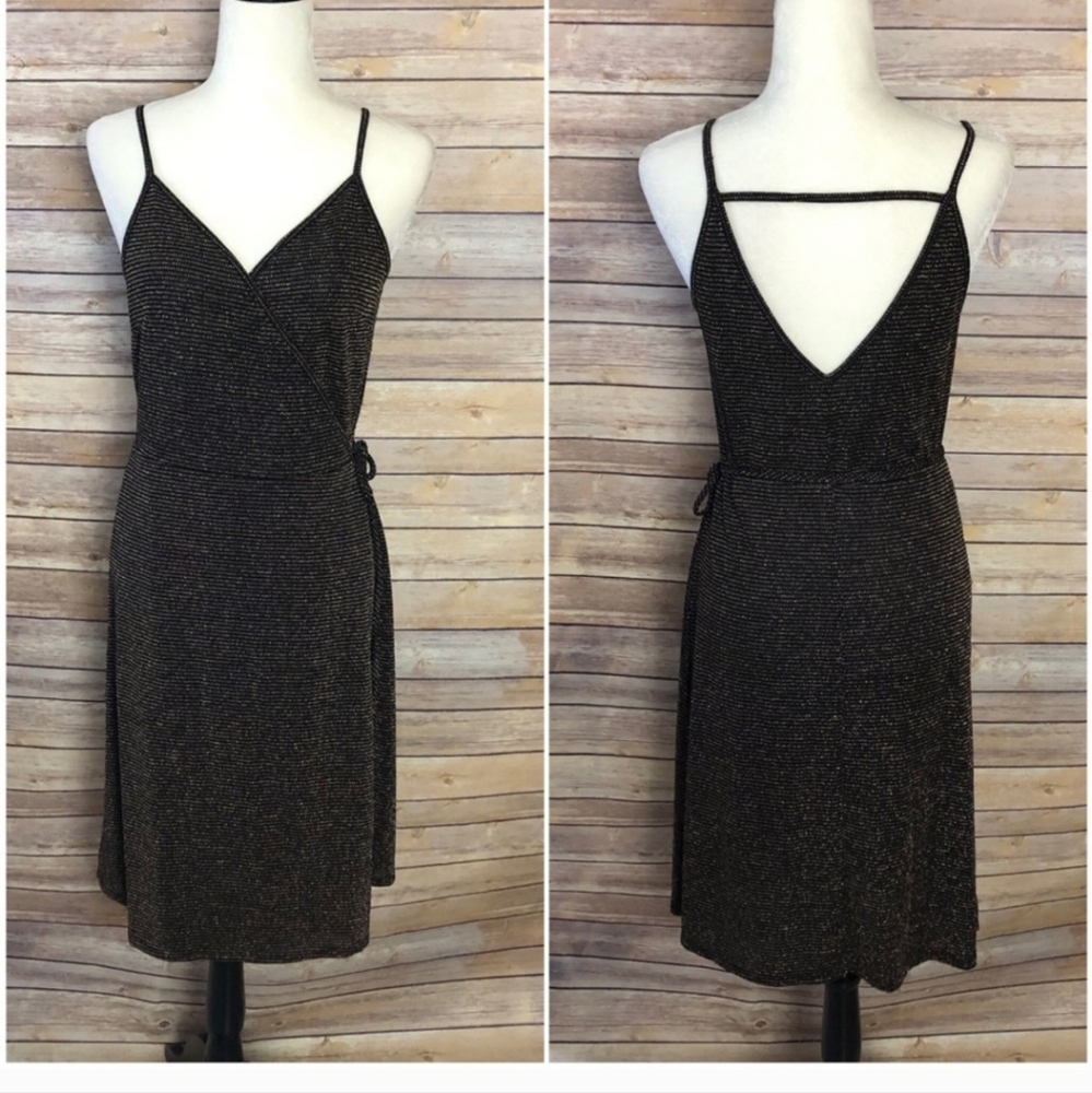 Ten Sixty Sherman Gold and Black Wrap Dress Size Large - Picture 2 of 5
